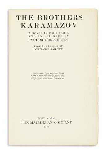 DOSTOYEVSKY, FYODOR. The Brothers Karamazov. A Novel in Four Parts and an Epilogue.